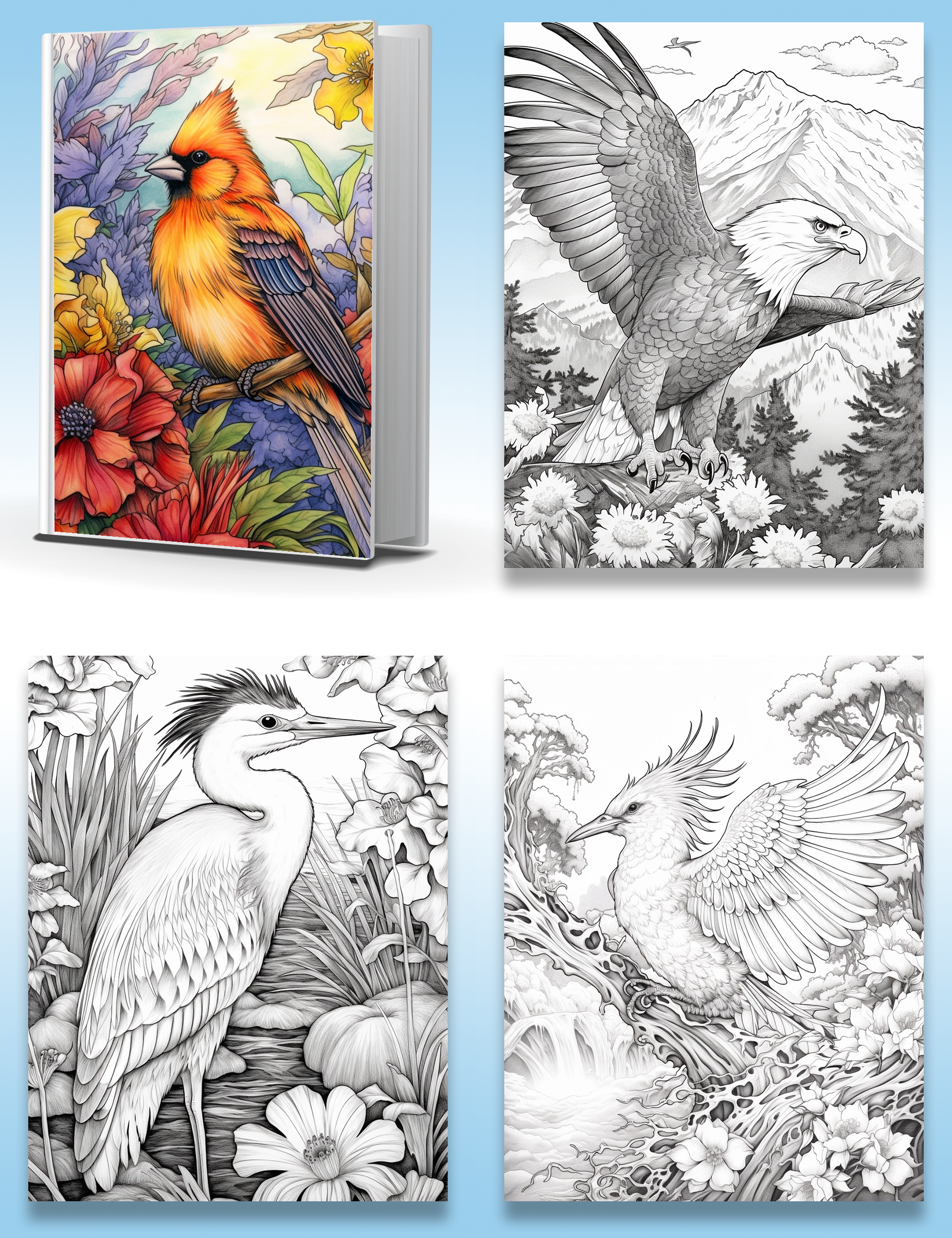 Fly into a World of Vibrant Feathers and Colorful Wings with our Bird-themed Coloring Book!